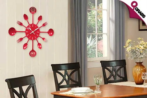 For QR79, Decorate Like a Cook with a Kitchen Utensils Wall Clock - Choose from 4 Vibrant Colors! (QR149 Value)